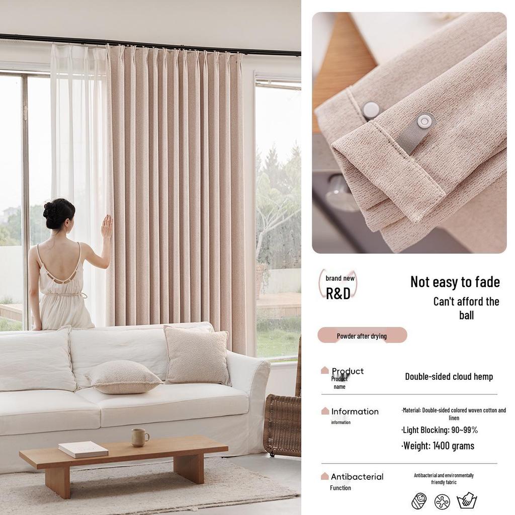 Double-Sided Cream Cotton Linen Blackout Curtains - High-End Feel for Bedroom & Living Room