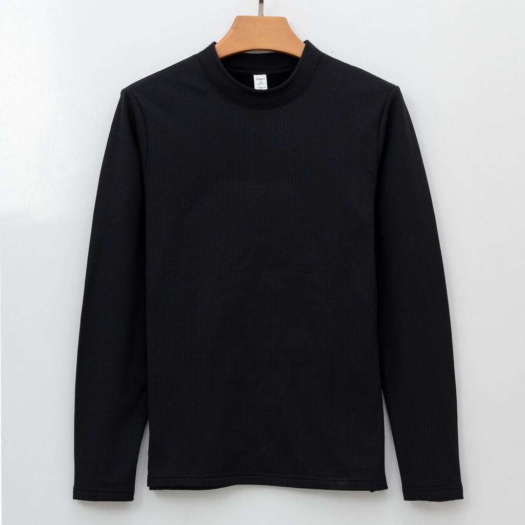 Checkered Base Shirt Thermal Underwear for Men Professional Sports Long-sleeved Solid Color Outer Wear Plush T-shirt for Men