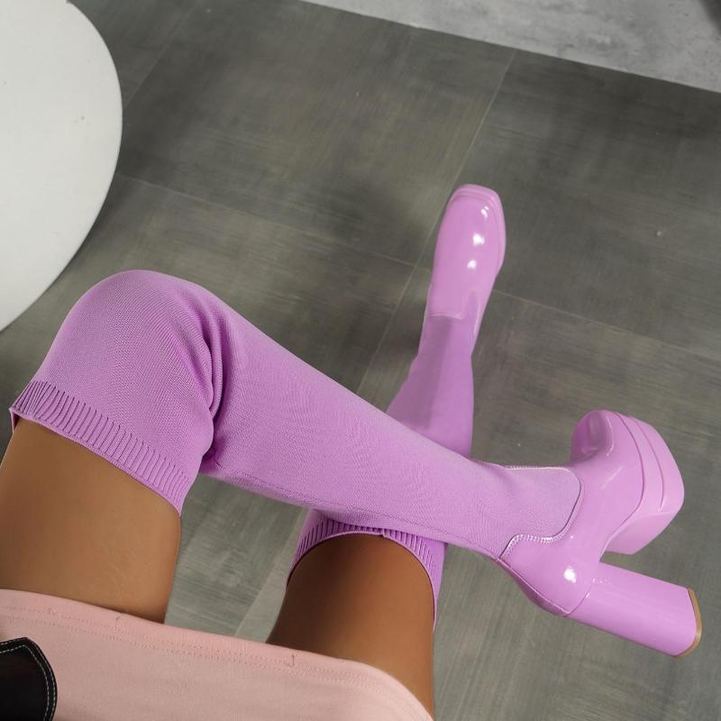 Winter Elastic Slim Over The Knee Boots Women Sexy Platform High Heel Shoes Thigh High Long Booties Zapatos De Mujer