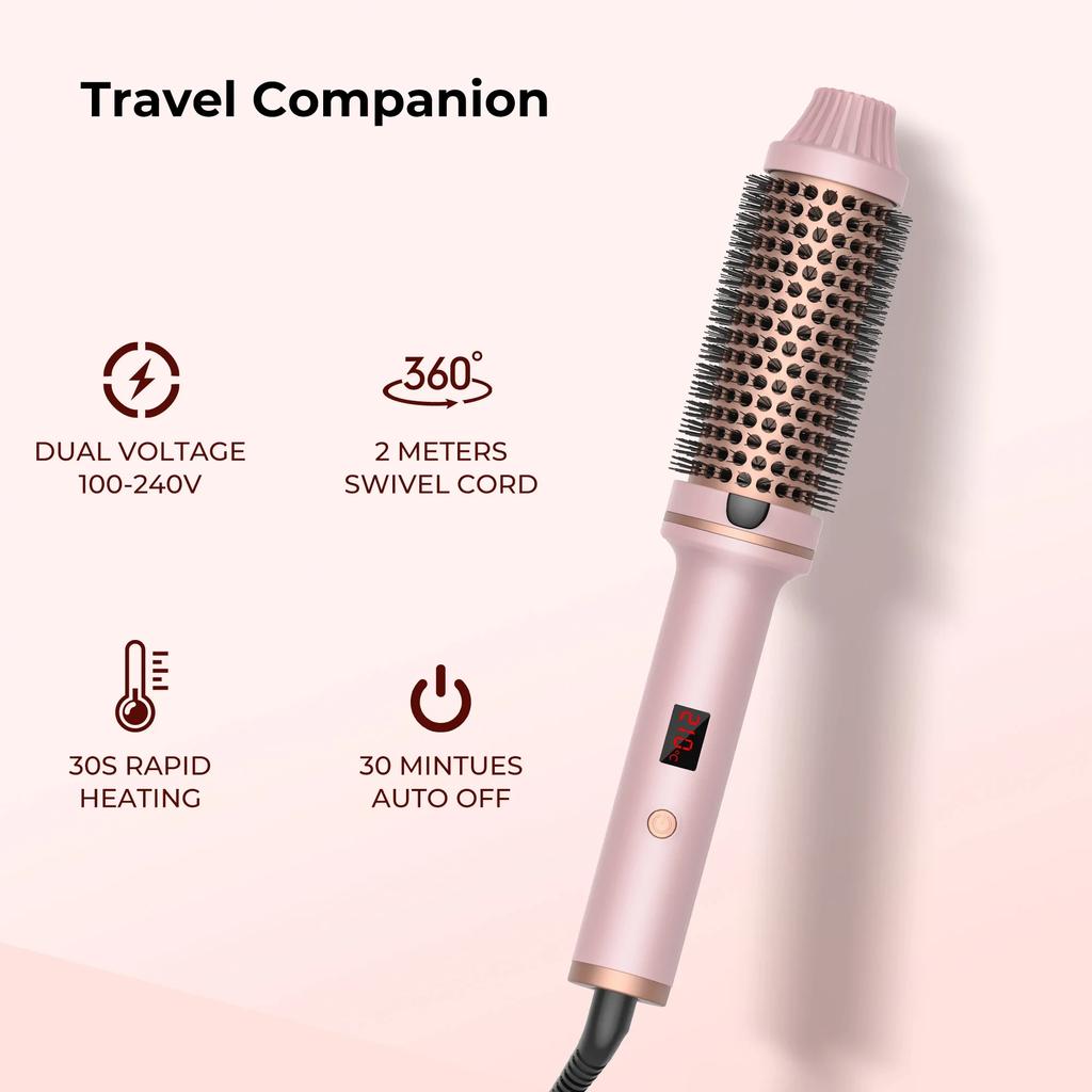Curling Iron Brush PTC Thermal Ceramic Hair Curler Create Loose & Volume Curls Heating Hair Styling Brush