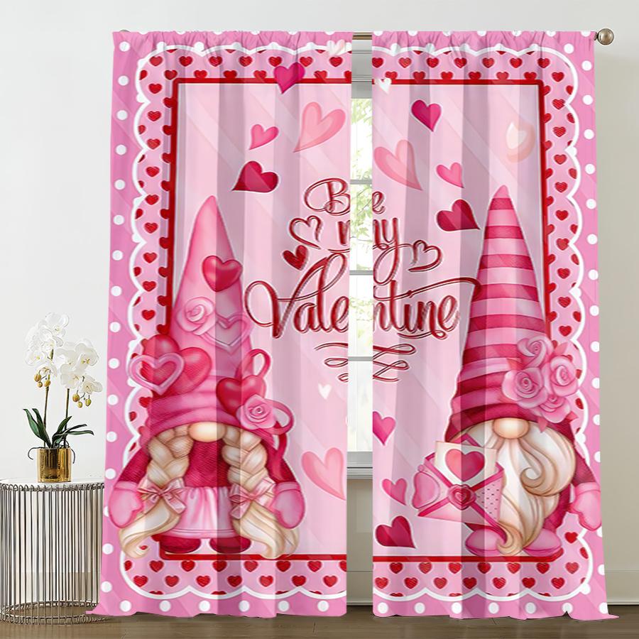

Pink Love Dwarf Valentine Day Curtains Romantic Style Bedroom Living Room Drawbar Pocket Decorative Curtain Set Of 2 Made Polyester Washable Area W100*H70(CM)-Hooks&1PCS
