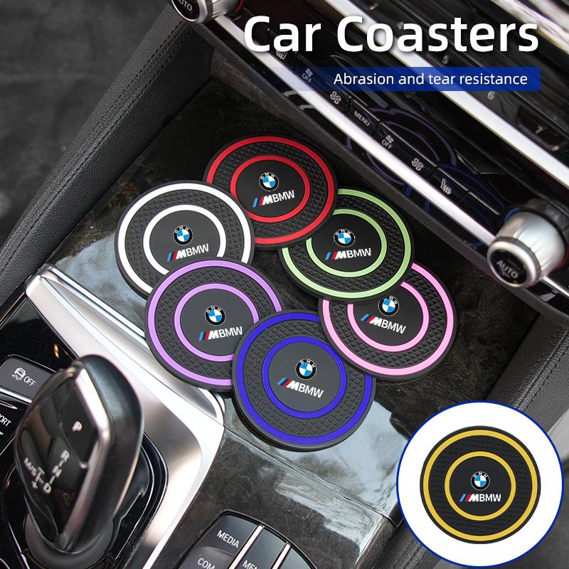 LHNJF1 2026 Car Sticker PVC Car Coaster Water Cup Anti-Slip Silicone Pads Interior Accessories For BMW Motorsport X1 X3 X5 E39 E46 E90
