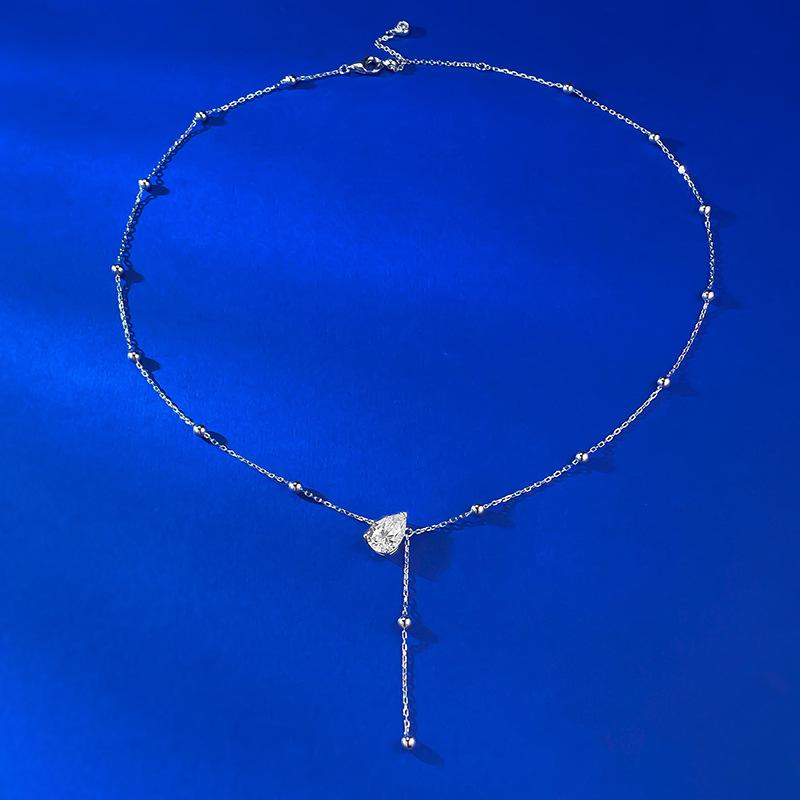 New S925 Silver Water Drop Necklace with Tassel Small Round Beads, Light Luxury, Exquisite Clavicle Chain, Wedding Jewelry