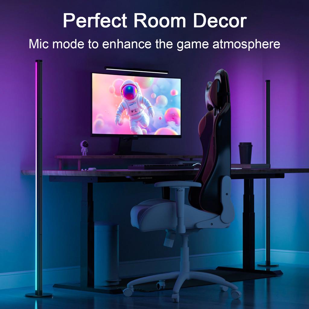 NEWSTYLE Smart RGBIC Corner Floor Lamp with Million DIY Colors and BT APP Control Music Sync Gaming Ambient Lamp for Party Decor
