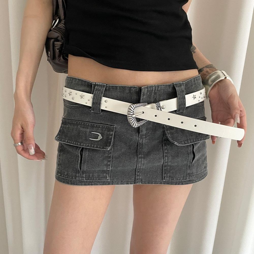 Punk Style Star Rivet Waist Belt Trouser Decoration PU Leather Waistbands Y2K Wide Belt  Girls