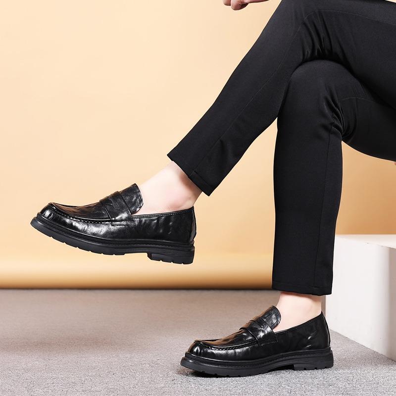 New First-layer Sheepskin Men's Casual Leather Shoes Business Leather Men's Single Shoes Handmade Men's Shoes Round Head Breathable Shoes