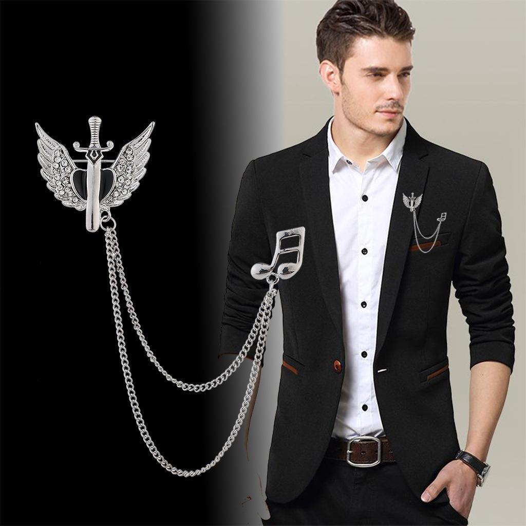 Men's Fashion Suit Brooch Simple Diamond Tassel Metal Wedding Dress Suit Brooch Collar Pin