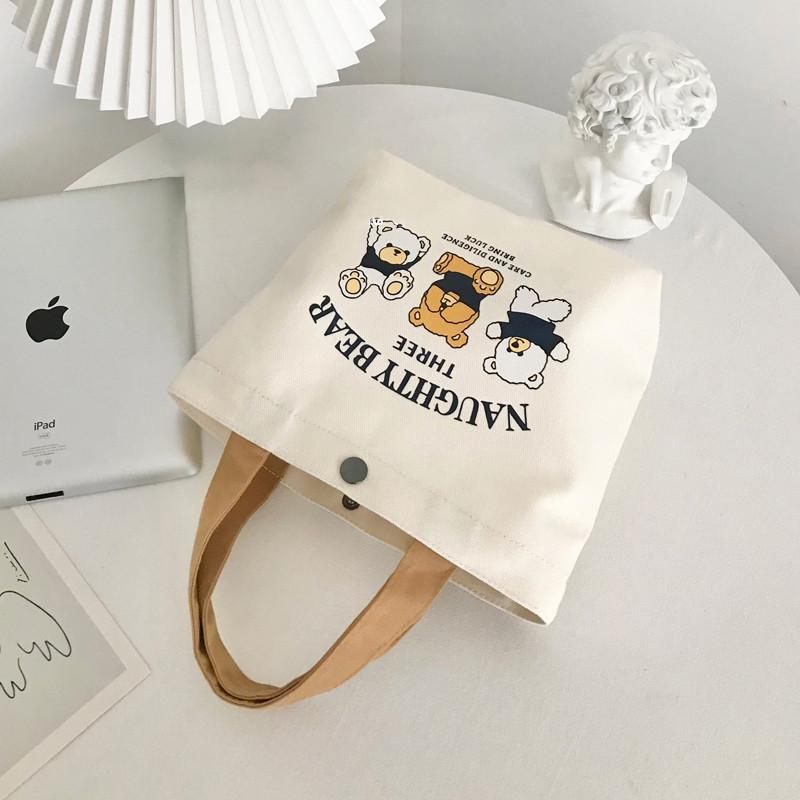 Cute Letters And Cartoon Bear Print Casual Hand Held Canvas Bag For Office Use