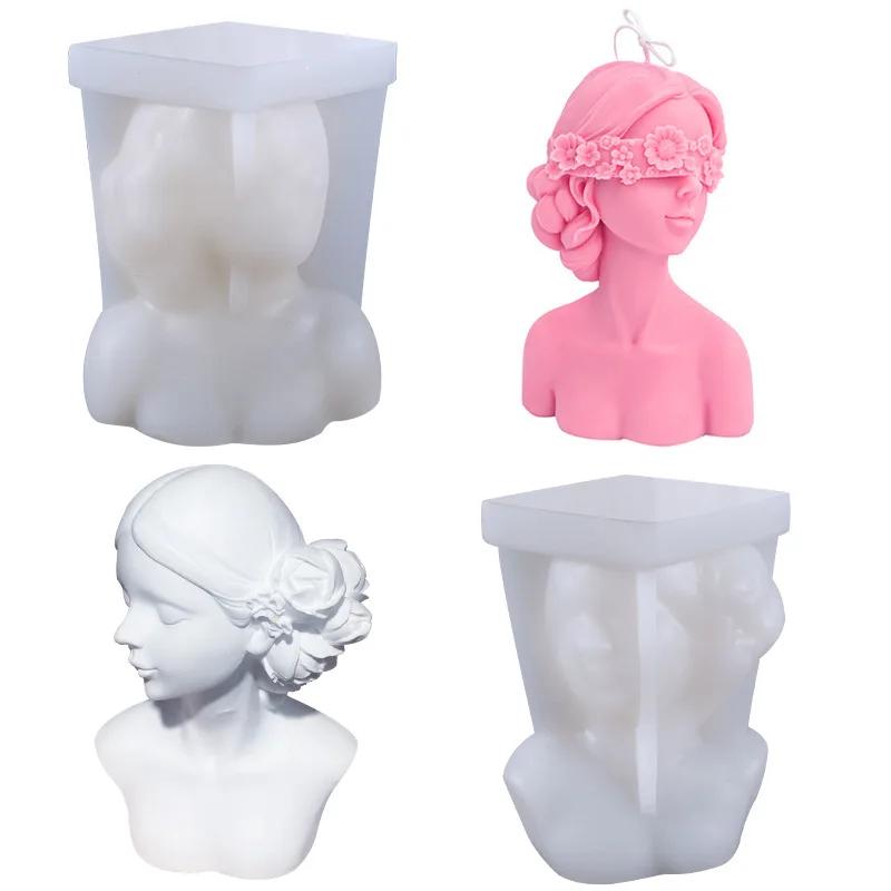 New Closed-Eye Girl Aromatherapy Candle Mould Blindfolded Debate Beauty Plaster Resin Mold Silicone Mold Candle Making Molds