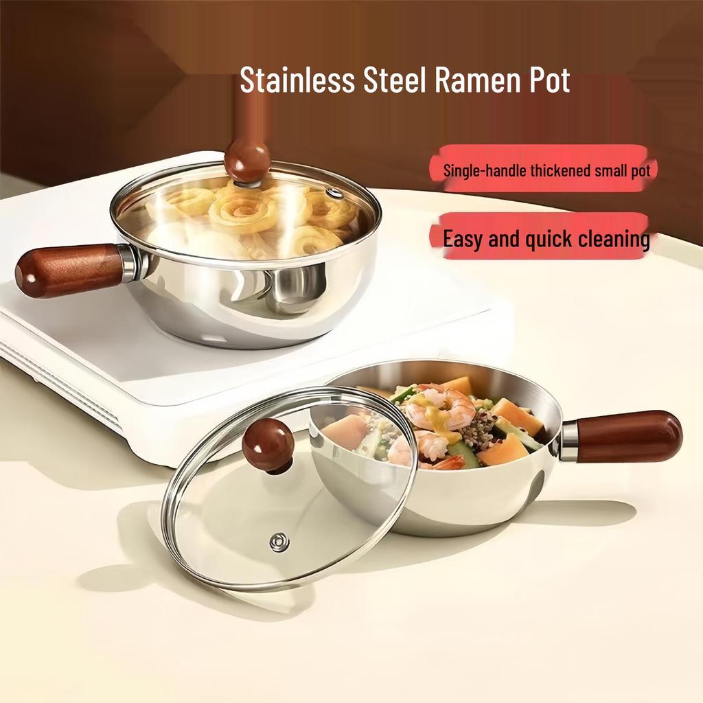 Stainless Steel Multi-functional Cooking Pot with Anti-scald Wooden Handle