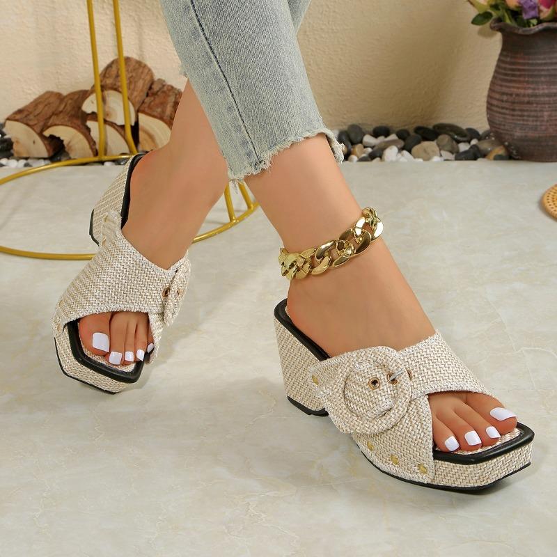 Women's Summer Wedge Thick-Soled Studded Slide Sandals, Comfortable Versatile Casual Footwear, Available In Large Sizes.