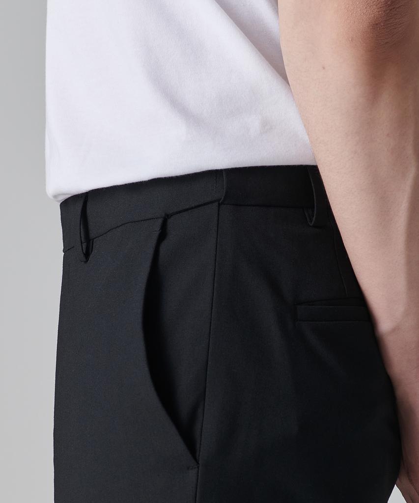 MUSINSA STANDARD Summer Wool Relaxed Tapered Hidden Banding Crop Slacks [Black]