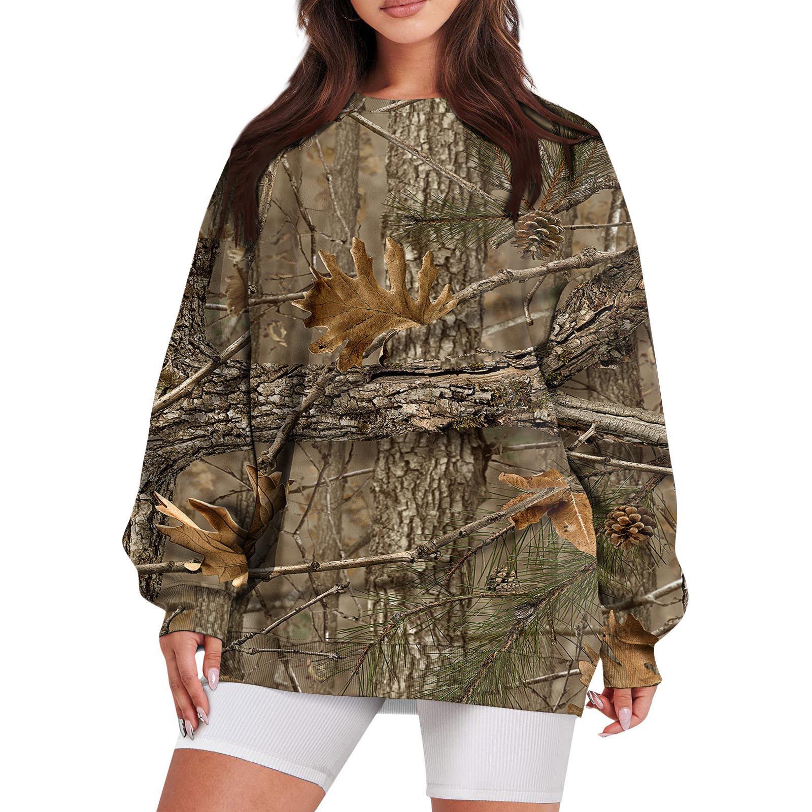 

Жіночий повсякденний модний вінтажний світшот з довгим рукавом і круглим вирізом з принтом, багатошаровий пуловер S хакі