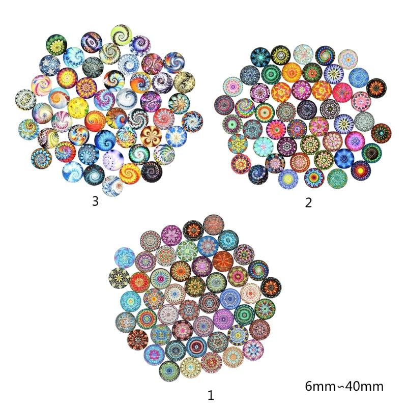 100Pcs/set Flower Jewelry Round Glass Jewlery Printed Glass Cabochons Round Tiles Glass Cabochons Patches Glass Ornament