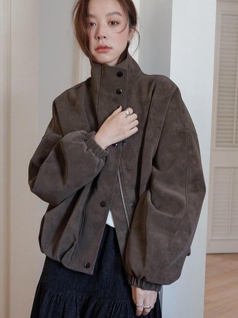 Women's Retro PU Leather Jacket - Stylish Spring/Autumn 2026 High-End Casual Coat