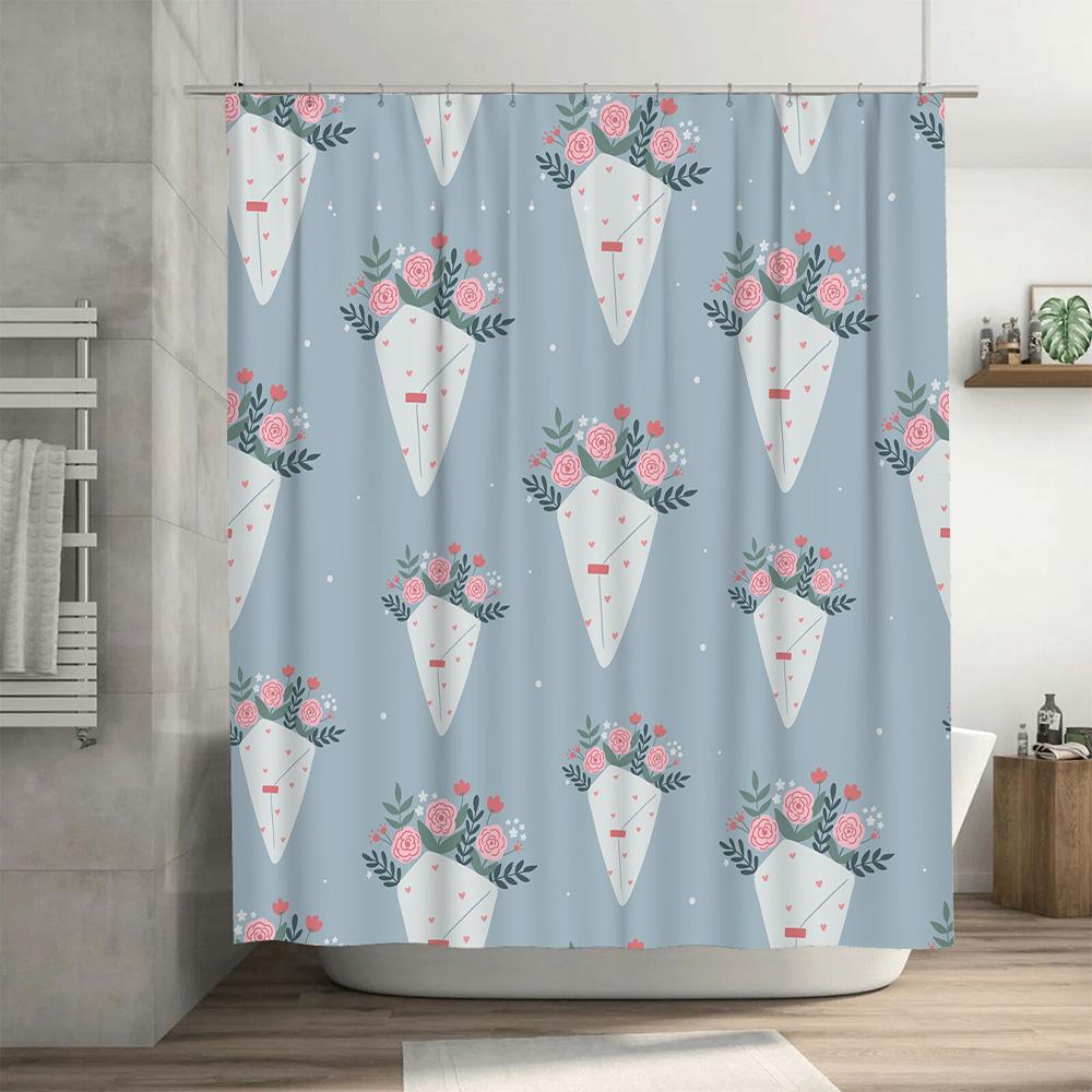Blå Duschdraperi med Blommig Kotte Design för Badrumsdekorationer Hemtillbehör Dekoration för Damernas Badrum