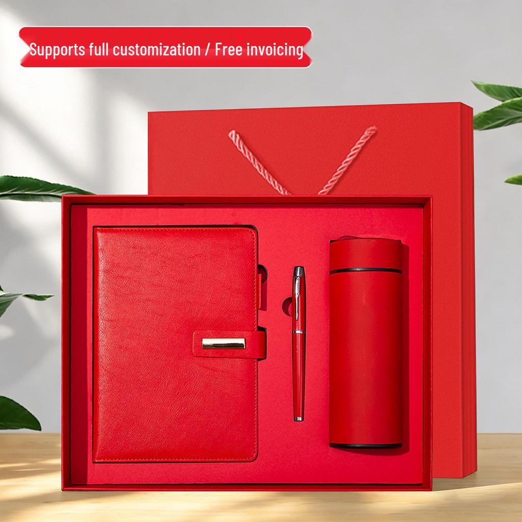 Luxury Business Notebook & Thermos Cup Set - Customizable Logo for Office Souvenirs