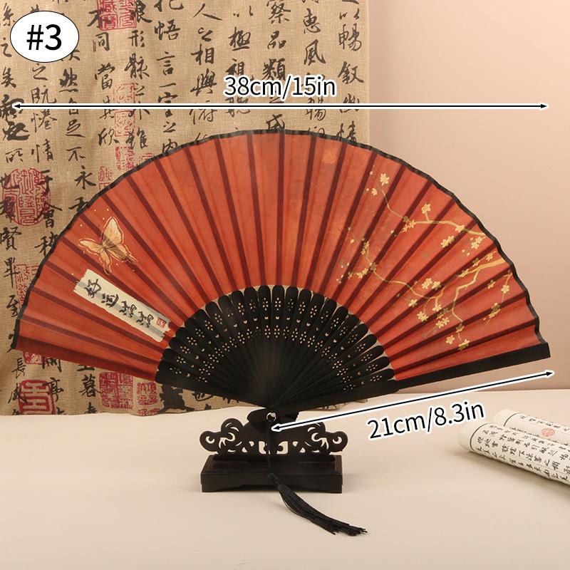 Bamboo Chinese Folding Fan Red Folding Fans Women Dance Fan Wooden Shank Tassel Elegant Art Crafts Wedding Gift Home Decorations