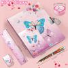 Butterfly Girls Diary with Lock, Set of Diary for Girls Incl. Kids Journal with Lock & Pen (6-Multicolor) Memo Ruler Sharpener Eraser Pink Girls