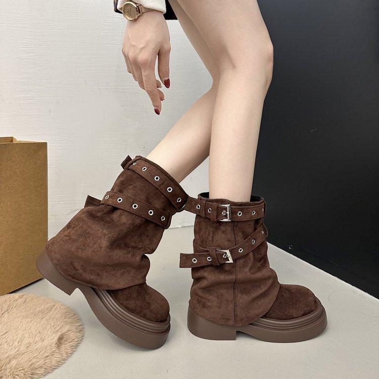 Cowhide Version Martin Boots Women's 2025 New Autumn Super Fire Design Belt Buckle Retro Versatile Trouser Tube Boots