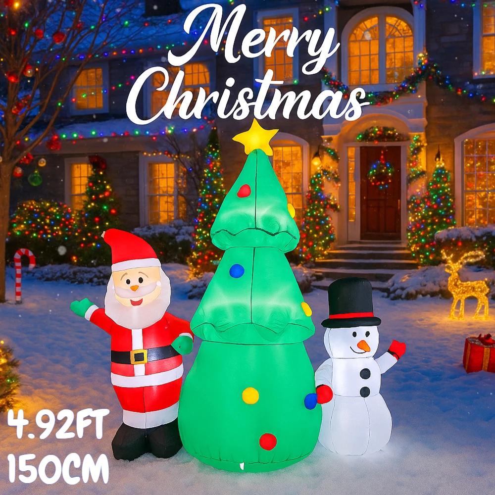 4.92FT Christmas Inflatable Toys LED Set Santa Claus Tree Snowman Supplies Home Ornament Festive Gift Xmas Yard  Decoration