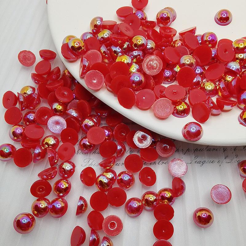 Halvcirkulära platta botten AB Fantasyfärg ABS Pärlemor Högblanka Runda Pärlor för DIY-Smycken & Nageldekor