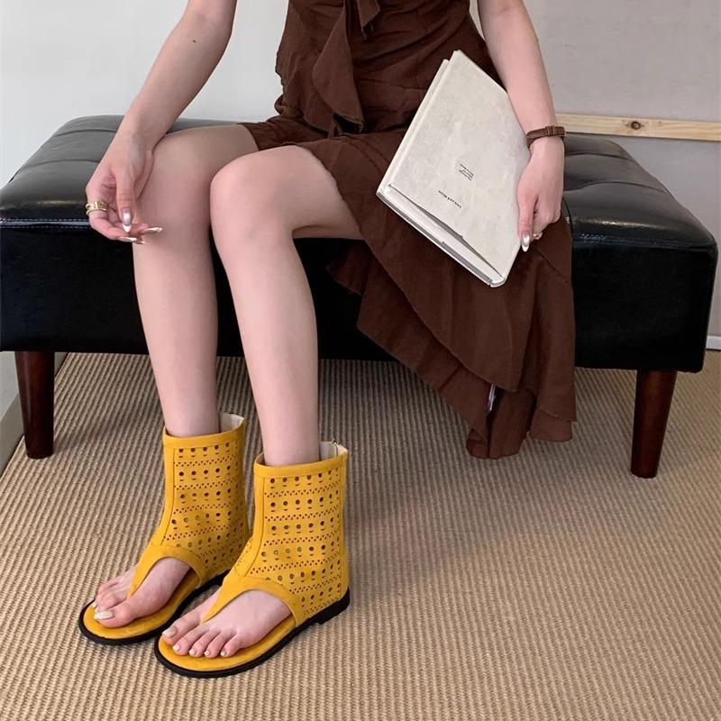 Summer New Toe Sandals Hollow Breathable Cool Boots Inner Height Increase Roman Shoes Short Trouser Boots Women