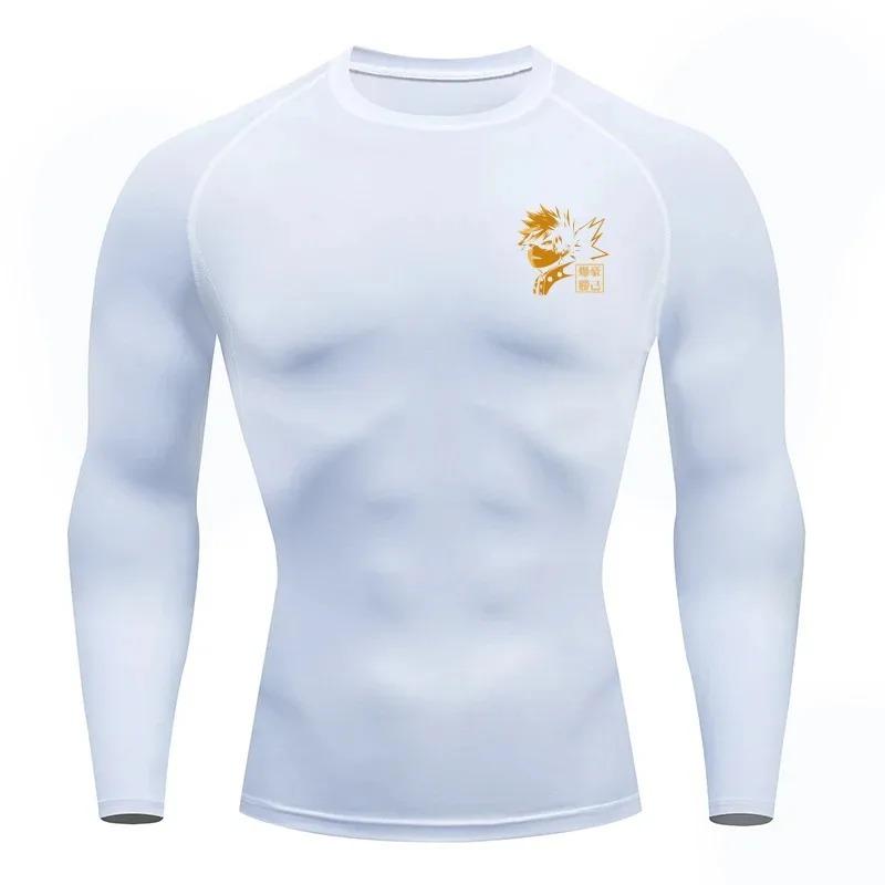 Men Compression Shirt for Workout Quick Dry Katsuki Bakugo Print Top Breathable Sweat Absorbing Fitness T-Shirt Sweat-Resistant