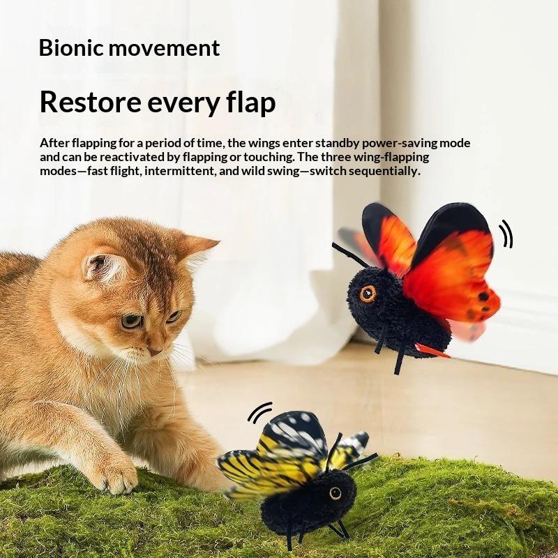 Rechargeable Automatic Cat Teaser Toy 3 Modes Simulation Butterfly Cat Teaser Hanging Elastic String Feline Toy