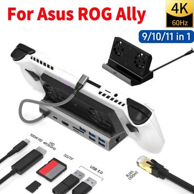 עמדת עגינה למרכזיות עבור Asus ROG Ally 4K 60Hz מעמד עגינה USB C עגינה Gigabit Ethernet 1000Mbps עבור תחנת עגינה Steam Deck