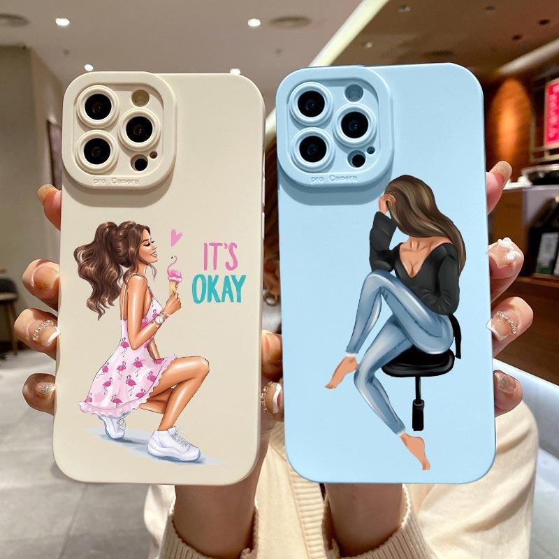 Fashion Girls Silicone Phone Case for iPhone 14 13 12 11 Pro Max Case for iPhone SE 2020 14 7 8 Plus XR X XS Soft Cover Fundas