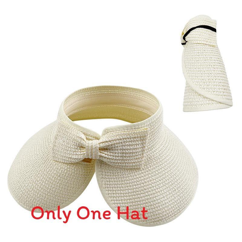 Neutral Top Straw Hat Sun Protection Cap With Butterfly Knot For Travel Beach