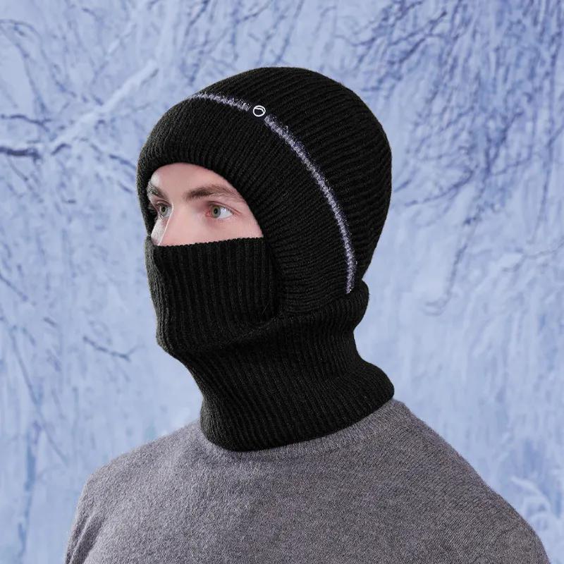 WTEMPO Men's Autumn Winter Ear/Face Protection Knitted Hats Cold-proof Windproof Outdoor Cycling Hats Solid Color Thick Warm Plush Inner Woolen Hats