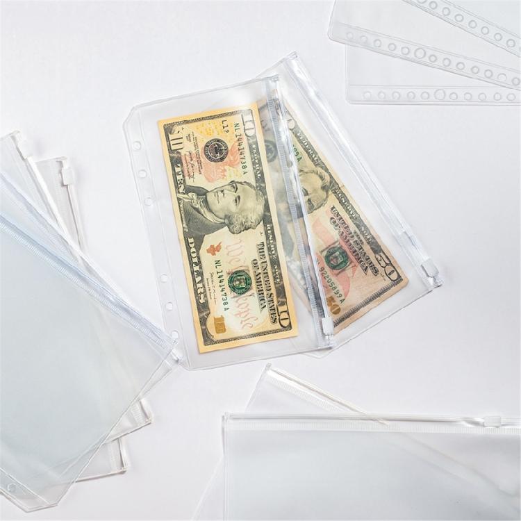 20Pcs Clear PVC Binder Bag 6 Holes Binder Pockets 6 Holes Cash Envelope for Loose Leaf Notebook Budget Planner Inserts
