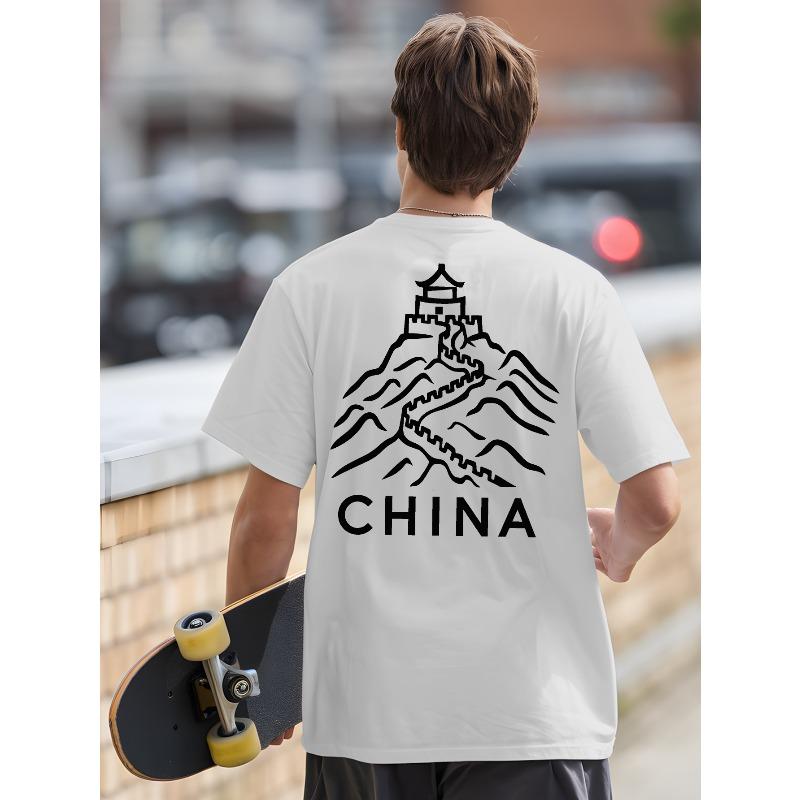 European Size China Men'S T-Shirt. T-Shirt with Back Print for Basketball Training. Crewneck Short-Sleeved Shirt Ideal for Street Outfits.