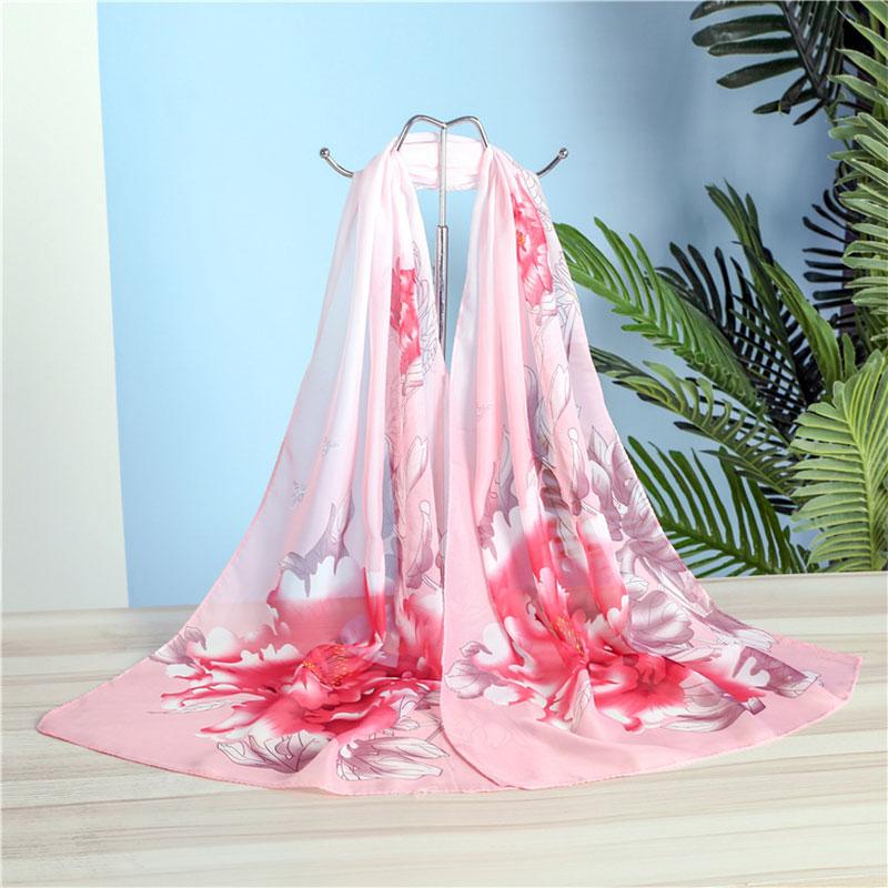 1pc Chiffon Scarf 150*50cm Print Floral Multi-style Women Sunscreen Long Shawl