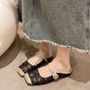 Flat Heel Bag Head Mary Jane Cool Slippers Women's New Sequined Mesh Temperament Sandals with Skirt Half Slippers
