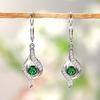 Green Stone Water Drop Earrings for Women Fashion Plata  Inlaid White Cubic Zircon Circle Wedding Dangle Earrings