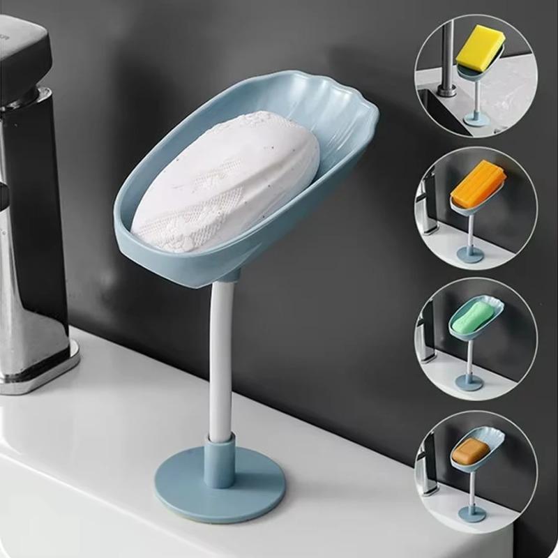 New 1pc Upgraded Soap Box With Drainage Double Grid Soap Rack, Wall Mounted Toilet With Cover Soap Rack, Non Perforated Soap Box