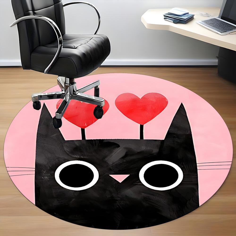 1pc Cat Love Office Round Area Rug, Indoor Mat Suitable For Office, Under Office Chairs Bedroom Living Room Home Decor, Room Deco