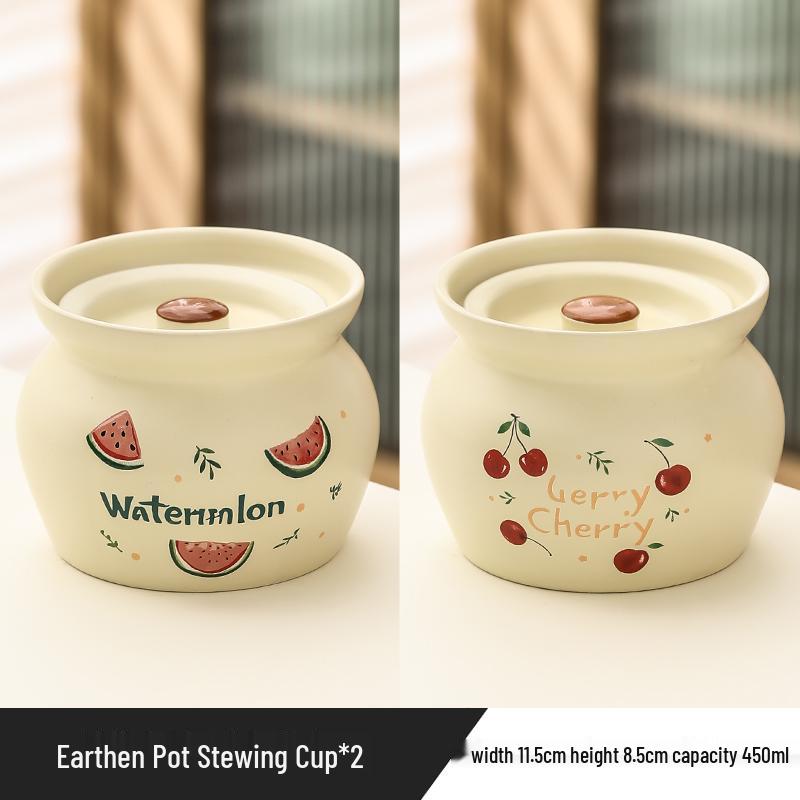 Ceramic Earthen Pot with Lid for Stews & Double Boiled Dishes - Single-Serve Steamed Egg Cup Included
