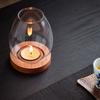 Windproof Candle Shade Cover Glass Candlestick Candle Holder with Wood Base Chinese Dinner Zen Home Household Decoration