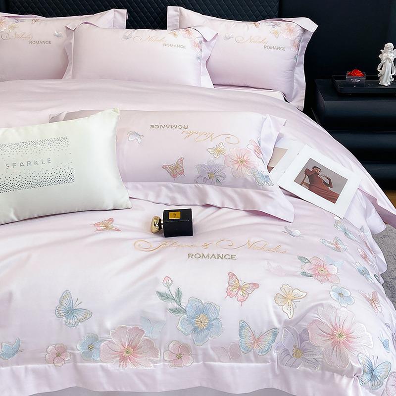 100% Cotton Long-Staple Flannel Embroidery 4-Piece Bedding Set - Mother & Baby Grade, All-Season