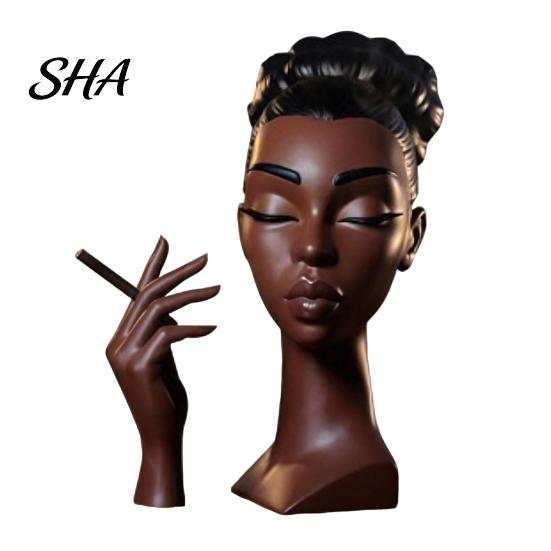 Home Decor Incense Burner Holder, Black Woman Head Sculpture, Multifunctional Desk Meditation Room Suitable for Bedroom and Living Room, Unique A