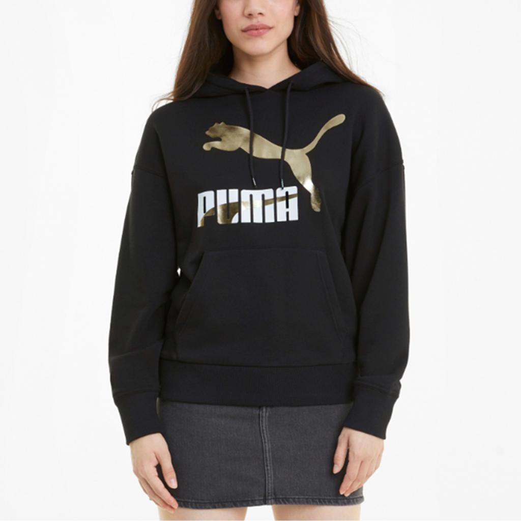 Puma Classics Logo Print Sport Pullover Hoodie Women Tops Lead 531385-51