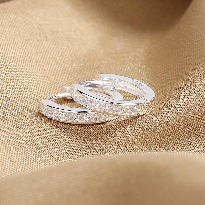 925 Silver Single Row Diamond Circle Earrings for Women - Simple, High-End, Versatile Jewelry