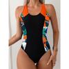 Costume da bagno intero estivo sexy con stampa geometrica, vestibilità aderente e snellente, profondo scollo a U sulla schiena, costume da bagno alla moda che attira l'attenzione per spiaggia, piscina, vacanza
