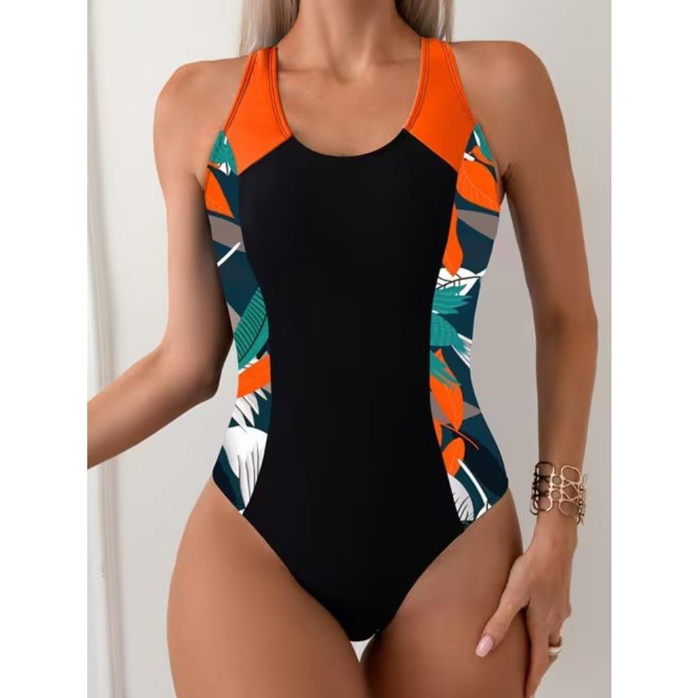 Costume da bagno intero estivo sexy con stampa geometrica, vestibilità aderente e snellente, profondo scollo a U sulla schiena, costume da bagno alla moda che attira l'attenzione per spiaggia, piscina, vacanza
