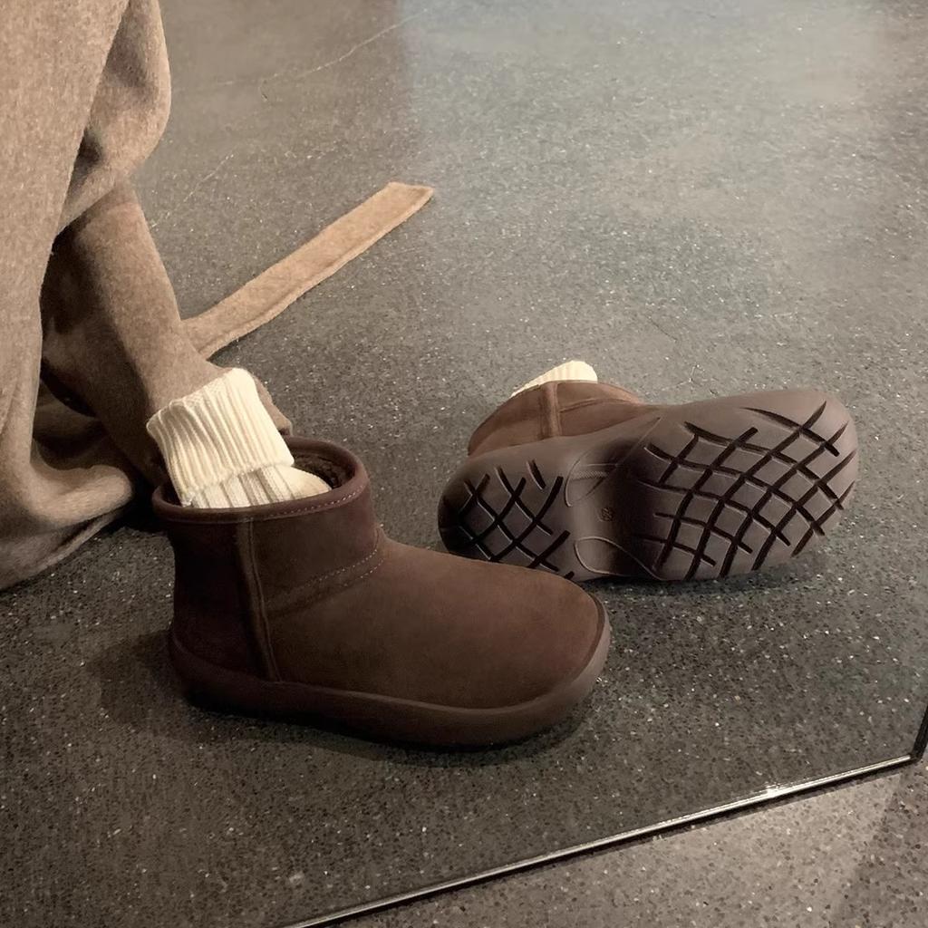 Integrated Fur~ Round Head Thick Sole Warm Cotton Shoes Age-reducing Piled Thickened Short Snow Boots Women's Autumn and Winter Anti-cold