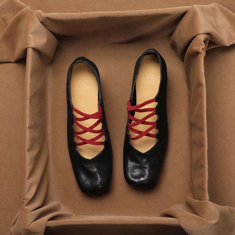 

Vintage pleated square head single shoes 2025 new cross strap high heel ballet shoes pig nose thick heel mary jean shoes 40 чёрный